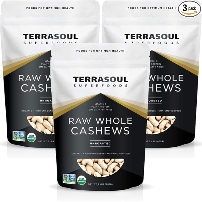 Terrasoul Superfoods Organic Raw Cashews 6 Lbs (Pack of 3) Premium Quality for Snacking Baking and Culinary Creations