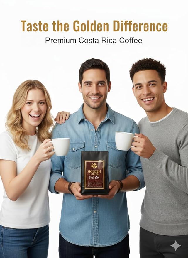 Golden Coffee Costa Rica Gourmet Pea Berry Honey 100% Arabica Coffee with Caramel Cinnamon and Citrus Notes Harvested in Blue Zone Nicoya Costa Rica 12oz (Ground) (Honey)