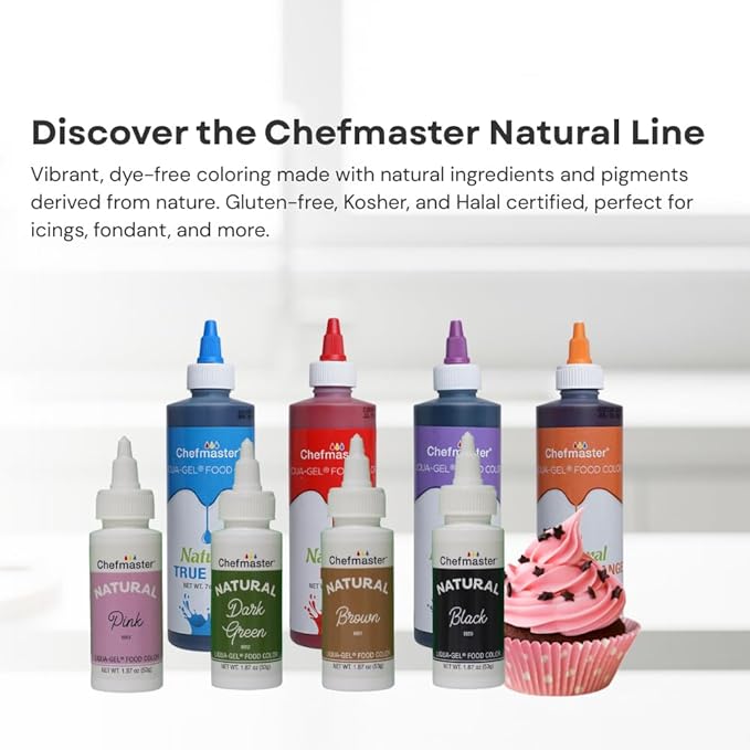 Chefmaster - Natural Liqua-Gel Food Coloring Kit - Natural Gel Food Coloring - 4 Count Pack - Plant-Based Ingredients Naturally Vibrant Colors Blends Easily - Made in the USA