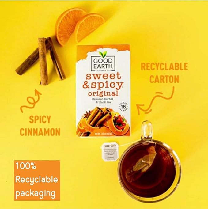 Good Earth Tea Sweet &amp Spicy Caffeine Free Peppermint Herbal Tea 18 Teabags (Pack of 6)