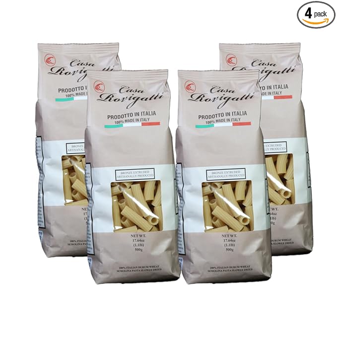 Casa Rovigatti Tortiglioni Pasta Italian Durum Wheat Semolina Bronze Extruded Artisanally Produced 17.64 oz (1.1 lb) 500g Pack of 4