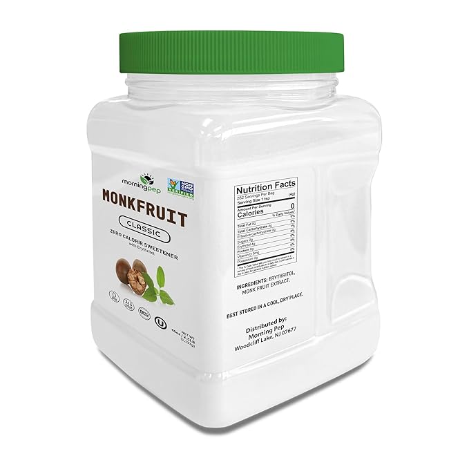Morning Pep Monk Fruit Sweetener Classic | White Sugar Substitute Keto Diet Friendly 1:1 Sugar Replacement For Baking Coffee Tea Zero Calorie Non Gmo Project Verified OU Kosher White - 2.5 lb