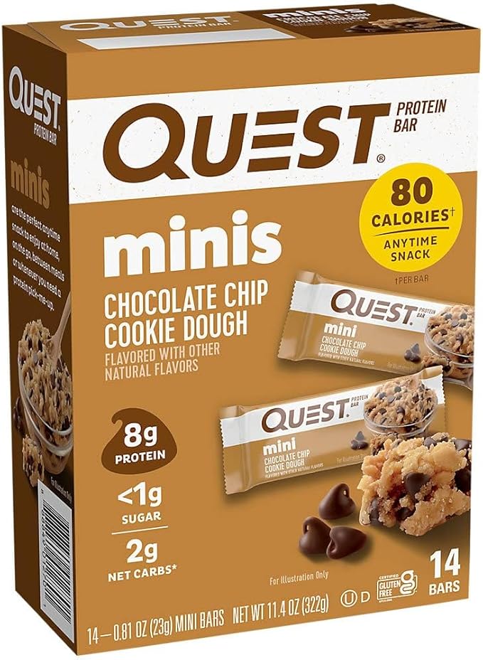 Quest Nutrition Mini Chocolate Chip Cookie Dough Protein Bars High Protein Low Carb &amp Cheese Crackers Cheddar Blast High Protein Low Carb Made with Real Cheese