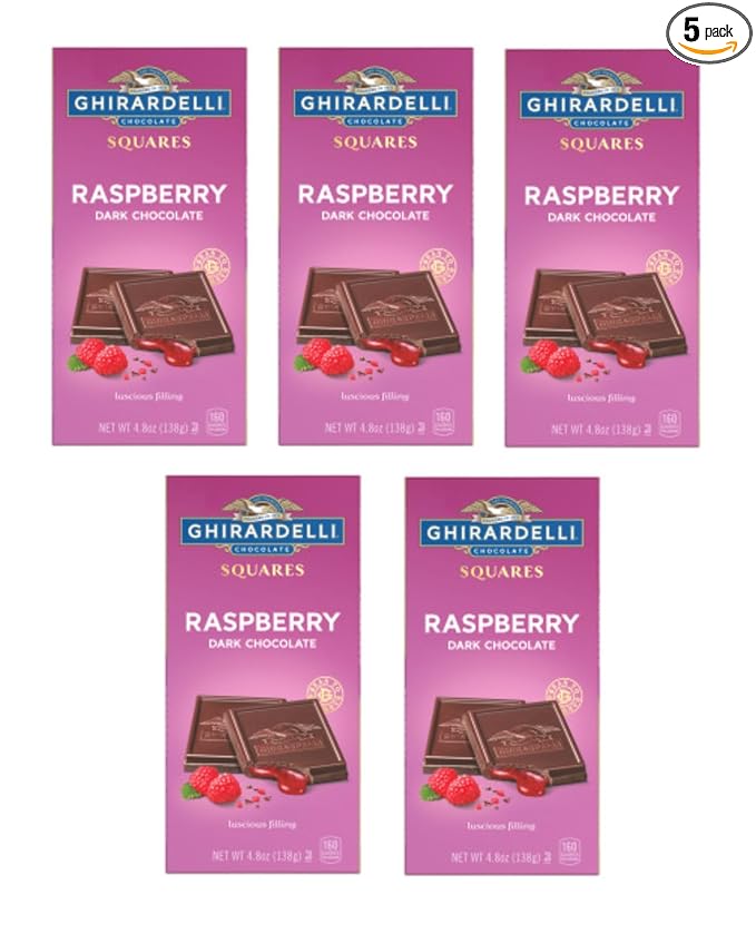 Ghirardelli Raspberry Dark Chocolate Square Bar Pack of 5-4.8 oz Bars