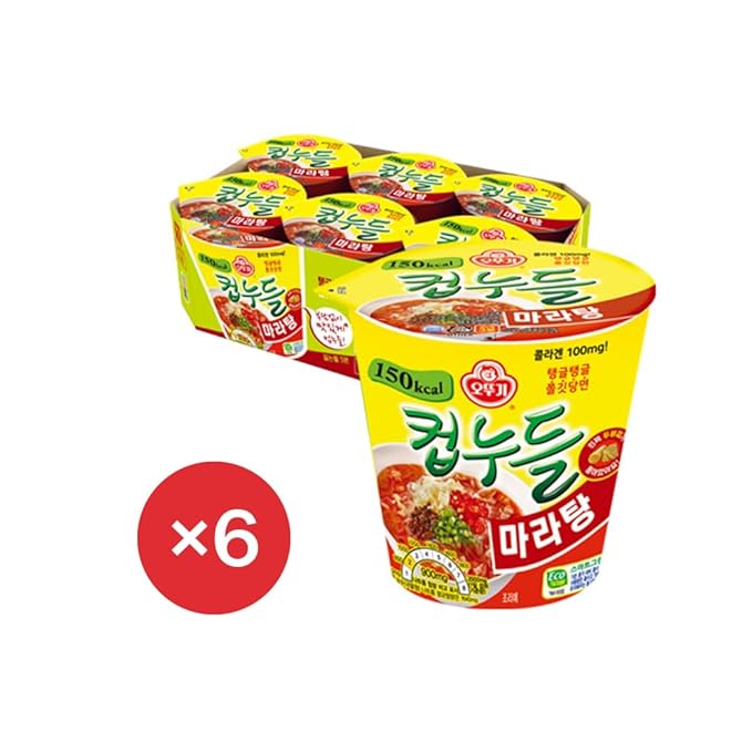 KOREAC_Korean Instant Diet Ramen Cup of Noodles Maratang - Low Calorie Snack Delicious Maratang Flavor Low Spice Not Greasy Very Popular in Korea (Spicy Noodles Flavour 150kcal X 6pcs)(Peanut but