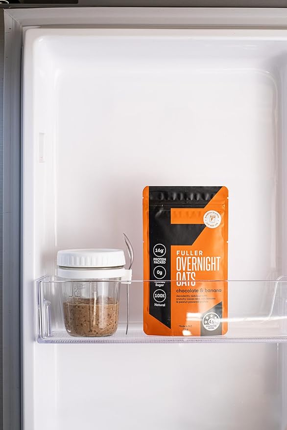 Delicious High Protein Chocolate Banana Overnight Oats - Nutritionist Designed FULLER For Longer With Low Sugar High Fiber &amp Slow Release Peanut Protein - Ziplock Portable - Glyphosate Free Oatme