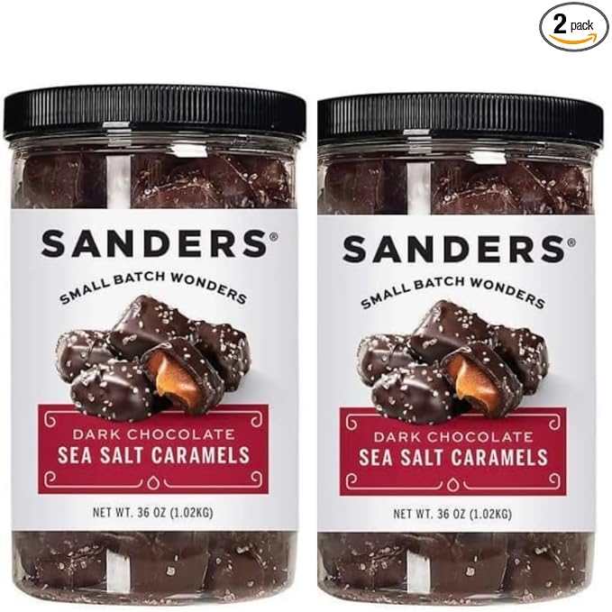 Sanders! Dark Chocolate Sea Salt Caramels (Pack of 2) – Gourmet Small-Batch Caramels Covered in Rich Dark Chocolate