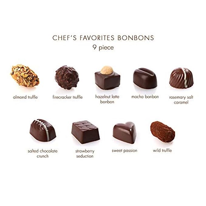 Chuao Chocolatier Chef's Favorites Bonbons Gift Box | Gourmet Assorted Dark &amp Milk Chocolate Artisan No Preservatives | For Gift Baskets Christmas Valentines Day Birthday| 9 Piece