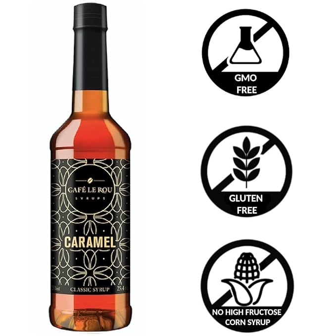 NEW Vanilla &amp Caramel Coffee Syrup 2 Bottles each (25.4oz)*Includes 4 Coffee Syrup Dispensers*Flavoring Syrups for Coffee Tea and Espresso