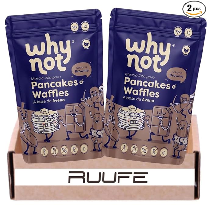 Almond based waffles Why Not Pancakes mix (2 pack) with Brownie flavor waffle Gluten Free &amp no added sugar Works with Waffle Maker - Fast and Fresh Breakfast Foods