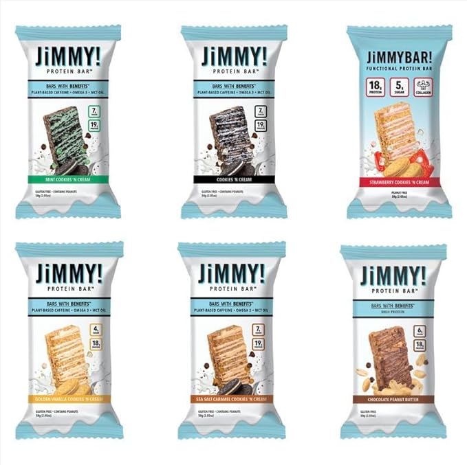 JiMMY! Protein Bar 12 Count - High Performance Energy Bar with Caffeine and Turmeric Low Sugar 25g of Protein High Protein | Variety Pack 24ct