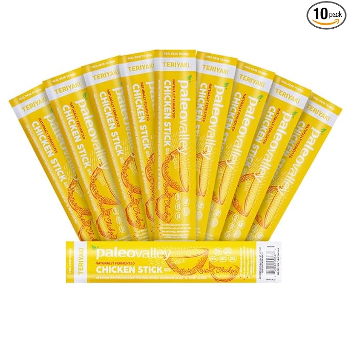 Paleovalley Pasture-Raised Chicken Sticks – 10 Pack – 7g Protein per Stick – Keto-Friendly Paleo Gluten-Free Nitrate-Free – On-the-Go Snack (10 Pack Teriyaki)