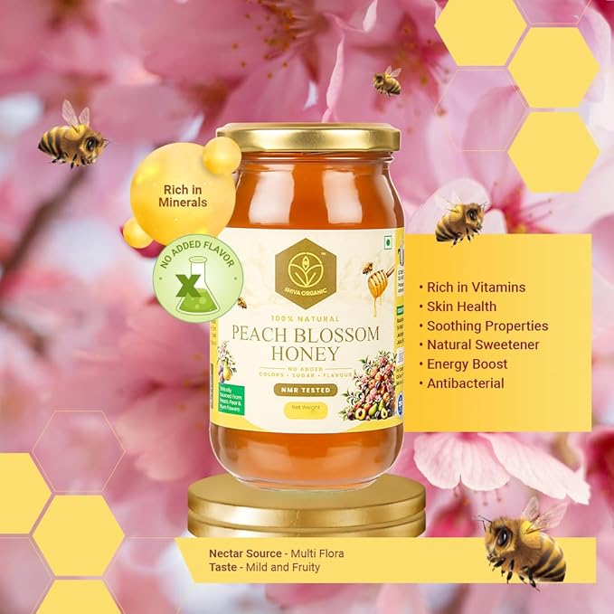Shiva Organic's Peach Blossom Honey - Pure Raw Unfiltered (35.27 Ounces (1000g) Peach Blossom Honey)