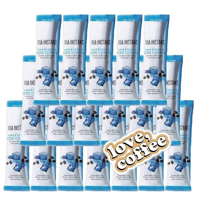 Instant Sweetened VIA Iced Coffee Medium Roast Packets &amp Exclusive Coffee Vinyl Sticker! (18 Packets Total)