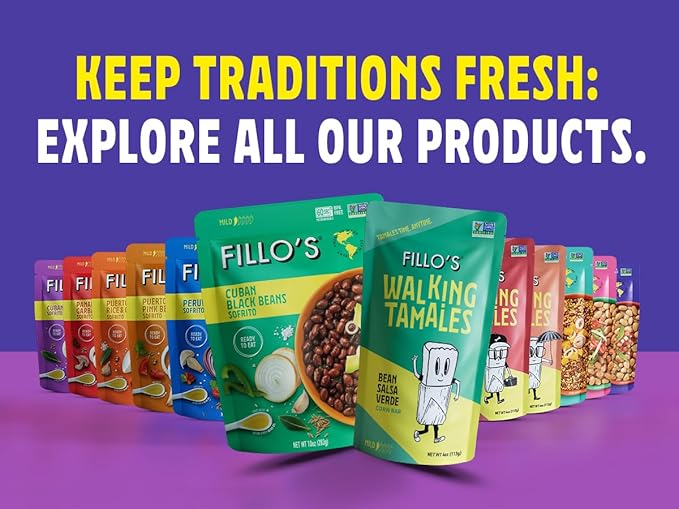 Fillo's Puerto Rican Rice And Gandules - Ready To Eat Rice With Beans Gluten-Free Preservative-Free Microwavable Meals Non-GMO Vegan Plant Protein 8 oz Pk of 6