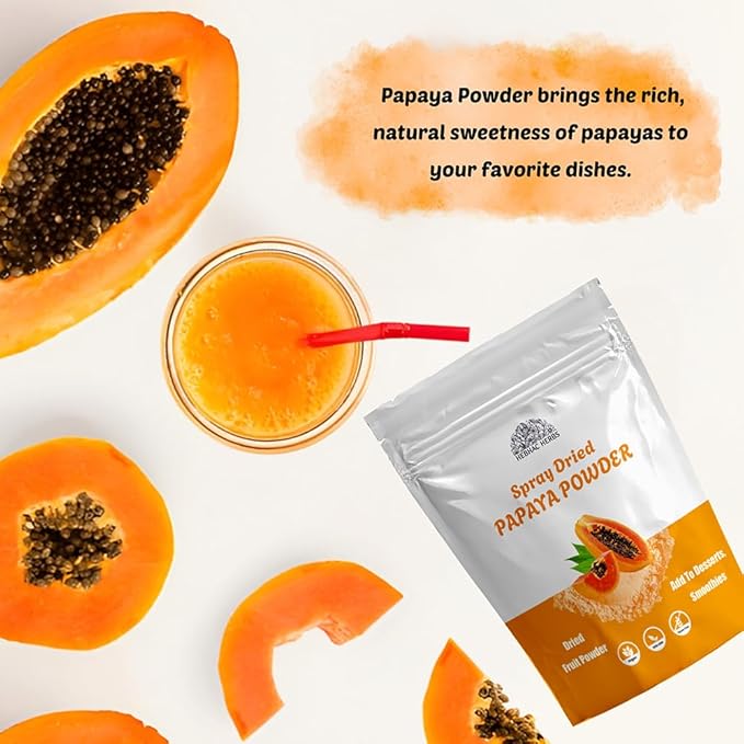 Papaya Fruit Powder 227g | 100% Natural Papaya Powder 8 oz for Juices Smoothies Milk Shakes Fruit Salads | Free from Preservatives Artificial Colors | Vegan Gluten-Free (Pack of 2)