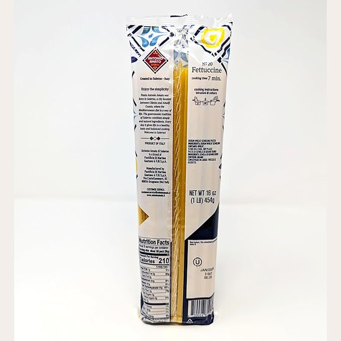 Antonio Amato di Salerno - NO.20 Fettuccine - (Pack of 5 5lb total weight) - pasta di semola di grano duro - durum wheat semolina pasta macaroni product - Authentic Italain Pasta - PRODUCT OF ITALY -