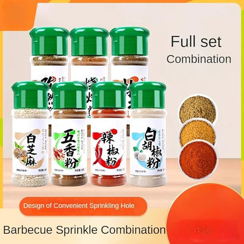 7 Bottles of Complete Combination Seasoning:Cumin Powder Barbecue Sprinkle Salt and Pepper Powder Anhui White Sesame Five-spice Powder Cayenne Pepper Selected White Pepper Total 225 Grams