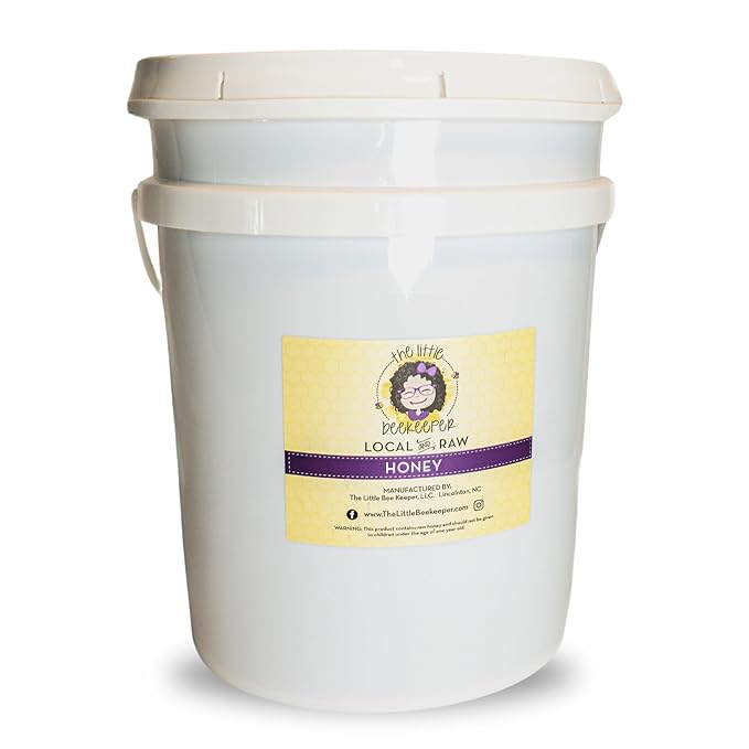 The Little Beekeeper Wildflower Honey | 60lbs |100% Raw &amp Unfiltered | Local North Carolina Honey | Natural Sweetener | 5 Gallon Container