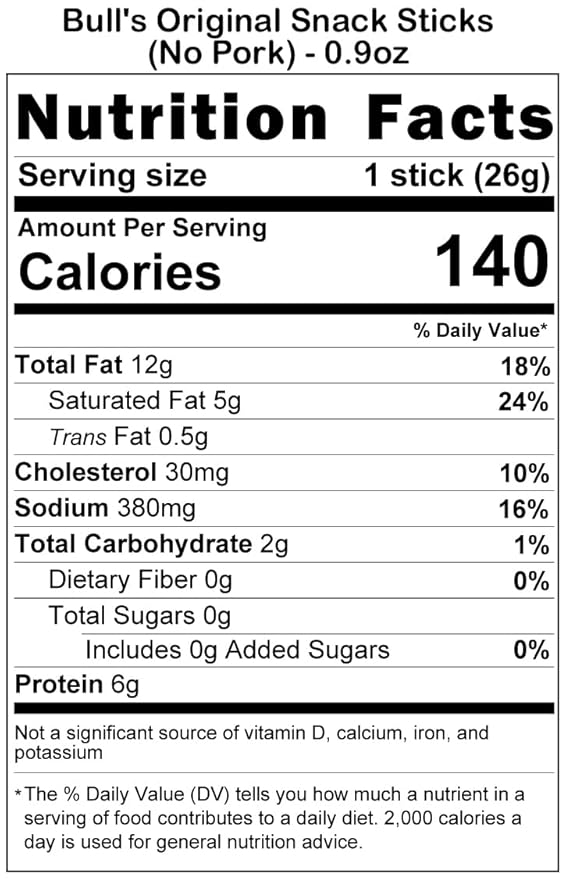 Bull's Original 0.9oz Snack Sticks – 24 Count Box (Made with beef and chicken – no pork)