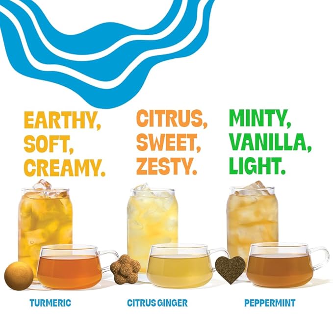 Tea Drops Herbal Trio Gift Set Sampler | Dissolvable Bagless Loose Leaf Tea | Iced or Hot | Caffeine Free Naturally Sweetened Peppermint Turmeric Citrus Ginger | 10 Per Flavor - 30 Servings