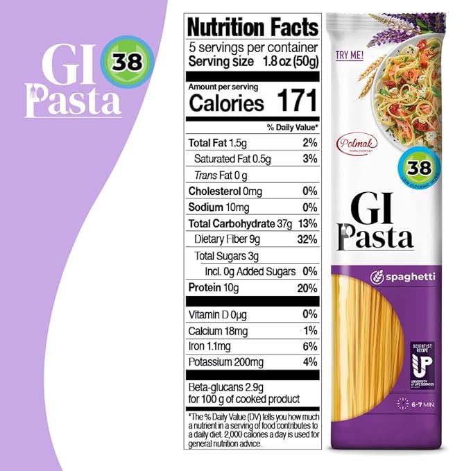 GI Pasta Spaghetti 6-Pack (52.8 oz Total) | Low Glycemic Classic Italian Long Pasta for Traditional Recipes and Everyday Cooking