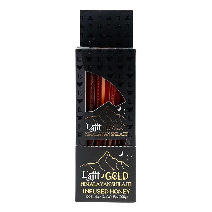 Lajit Himalayan Pure Shilajit Resin Organic Honey Sticks | Fulvic Acid Trace Minerals For Men &amp Women | 100 Single-Serve Sticks | Energy Booster Immune Support &amp Stamina