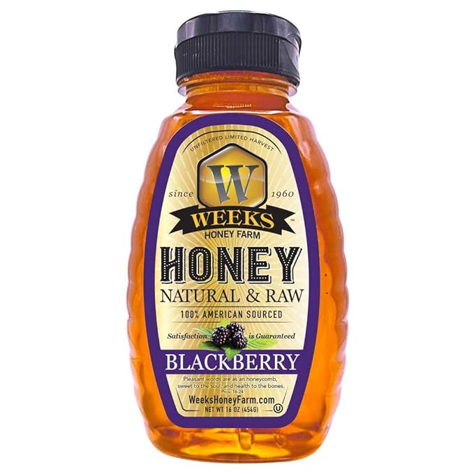 Weeks pure raw &amp unfiltered American blackberry honey is kosher certified and gluten-free - since 1960 (16 oz)