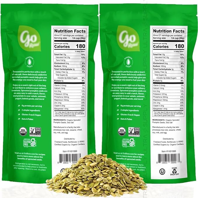 Organic Go_Raw Sprouted Pumpkin Seeds Sea Salt USDA Organic Non-GMO Certified Keto Paleo Friendly Snack 22 oz Pack of 2