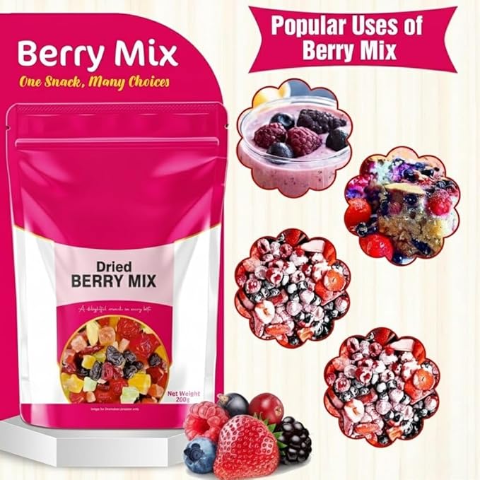 8 in 1 Berry Mix 200g Jar | Dried Berries | Cranberry | Strawberry | Blueberry | Kiwi | Pineapple | Mango | Black Raisins | Snacks | Ready to Eat