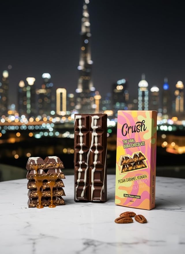 Crush Dubai Pecan Chocolate Bar – 8 oz Luxury Gift Filled with Toasted Katafi Pecan Cream &amp Tahini Inspired by the Classic Knafeh Dessert