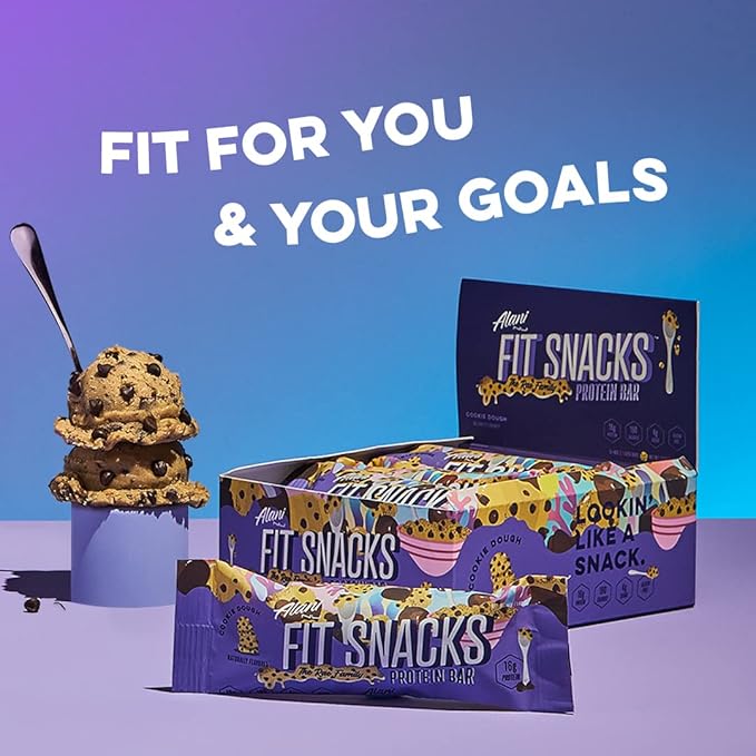 Alani Nu Fit Snacks Protein Bar Gluten-Free Bars 16g Protein Low-Sugar Low-Carb Gluten-Free - Cookie Dough 12 servings