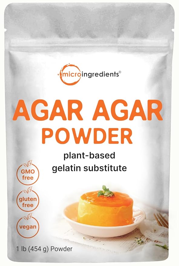 Agar Agar Powder 1lb (16oz) | Planted-Based Source from Red Algae | Unflavored Thickening Agent for Cooking &amp Baking | Vegan Substitute for Beef Gelatin | Non-GMO Vegan Friendly