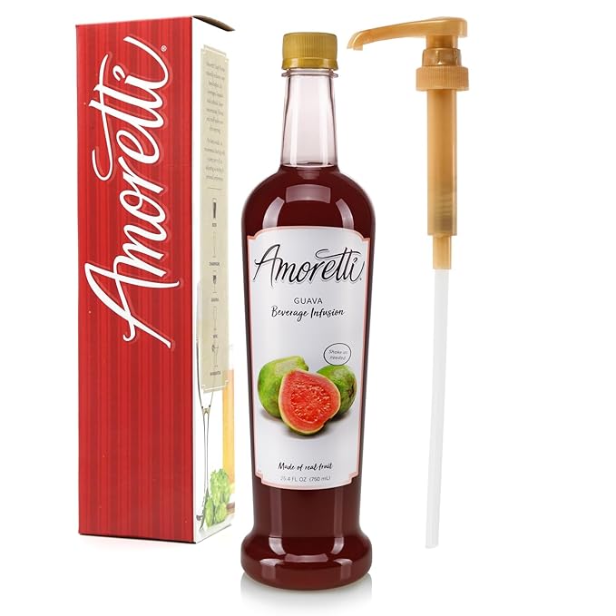 Amoretti - Guava Beverage Infusion - Drink Mix &amp Water Enhancer with Pump for Flavoring Cocktails Waters Teas and other Beverages Preservative Free