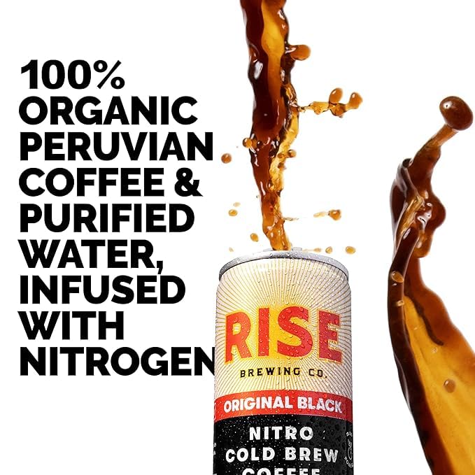 RISE Brewing Co. | Original Black Nitro Cold Brew Coffee | Sugar and Gluten-Free Vegan | Organic &amp Non-GMO | Low Acidity | 7 fl. oz. Cans (4 Pack)