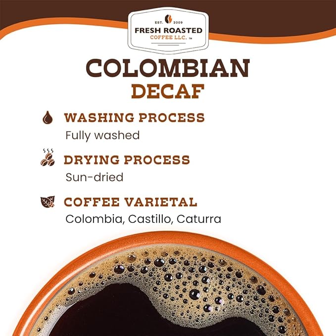 Fresh Roasted Coffee 100% Colombian Decaf 2 lb (32 oz) Medium Roast Kosher EA Natural Decaf Ground