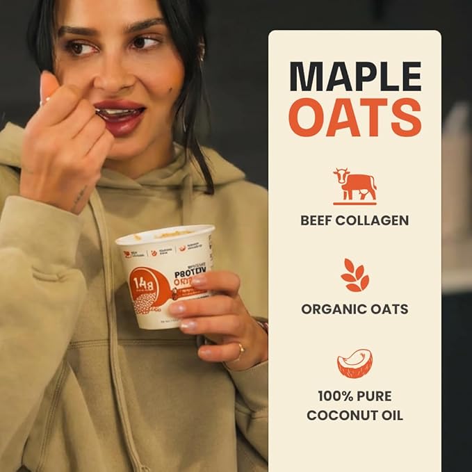 Beef Collagen Protein Oatmeal (12 Pack Maple) – 14g Protein Clean Ingredients No Dairy or Seed Oils – High Protein Breakfast for Athletes