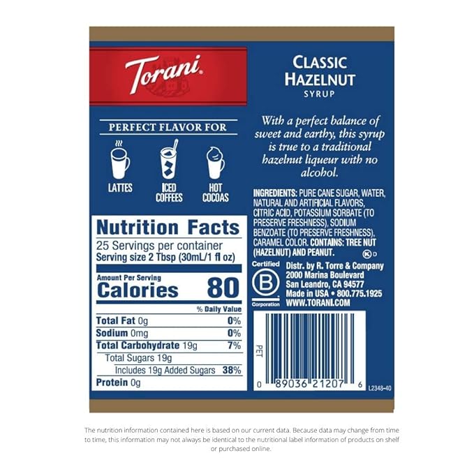 Torani Syrup Classic Hazelnut 25.4 Ounces (Pack of 4)