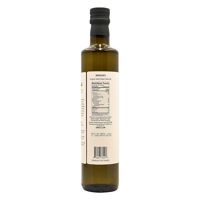 Emirelli Organic Extra Virgin Olive Oil - USDA Certified Rich in Polyphenols First Cold Pressed - Early Harvest Smooth Intense and Delicate Flavor - Glass Bottle 16.9 Fl Oz (Organic Delicate Inte
