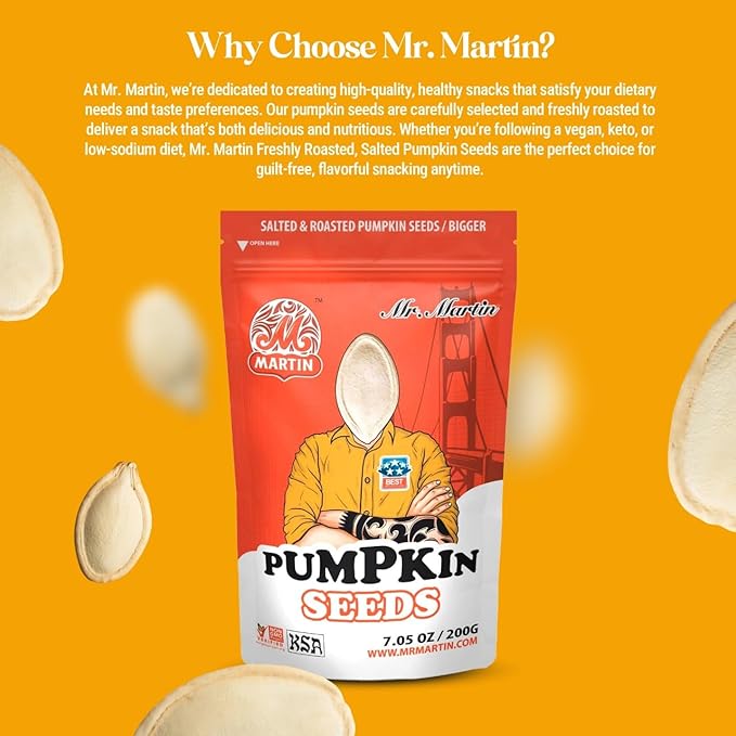 MR. MARTIN Freshly Roasted Salted Pumpkin Seeds Keto Friendly Snack Non-GMO Vegan Low Sodium 3 Pack