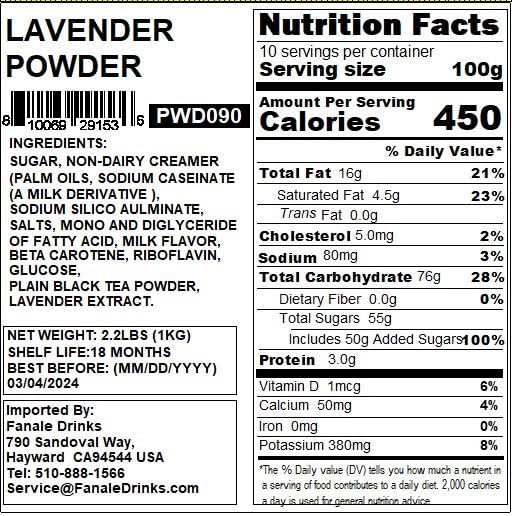 Fanale Premium Lavender Bubble Tea Flavoring Powder | Perfect for Baking Smoothies Desserts and Drinks | Instant Flavoring Powder for Boba Milk Tea - 2.2 Pounds (Pack of 20)