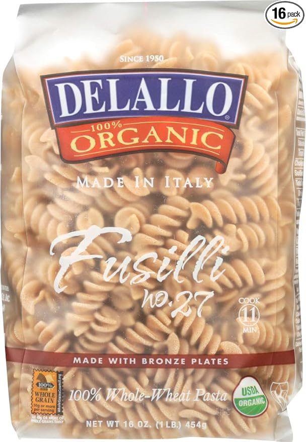 DeLallo Organic Whole Wheat Fusilli #27 16-Ounce Units (Pack of 16)
