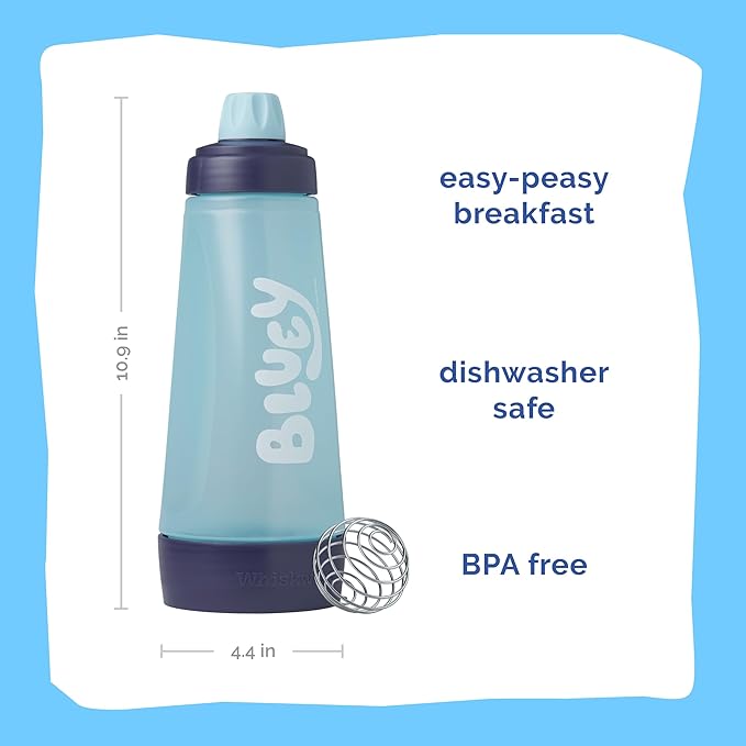Whiskware Bluey Pancake Art Kit 1 Batter Bottle 2 Silicone Bluey and Bingo Pancake Molds and 1 BlenderBall Wire Whisk Durable No-Mess Breakfast BPA Free Dishwasher Safe