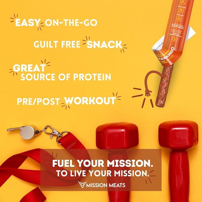 Mission Meats Beef Sticks – 100% Grass Fed &amp Pasture Raised Sugar Free Individually Wrapped Healthy Snacks Whole 30 &amp Paleo Friendly Habanero 1oz (12ct)