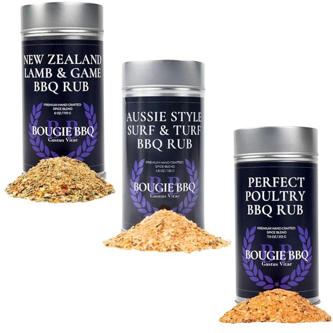 Back-to-School BBQ Honor Roll Rub Trio – Aussie Surf &amp Turf Poultry Rub &amp Lamb Game BBQ for A+ Flavor