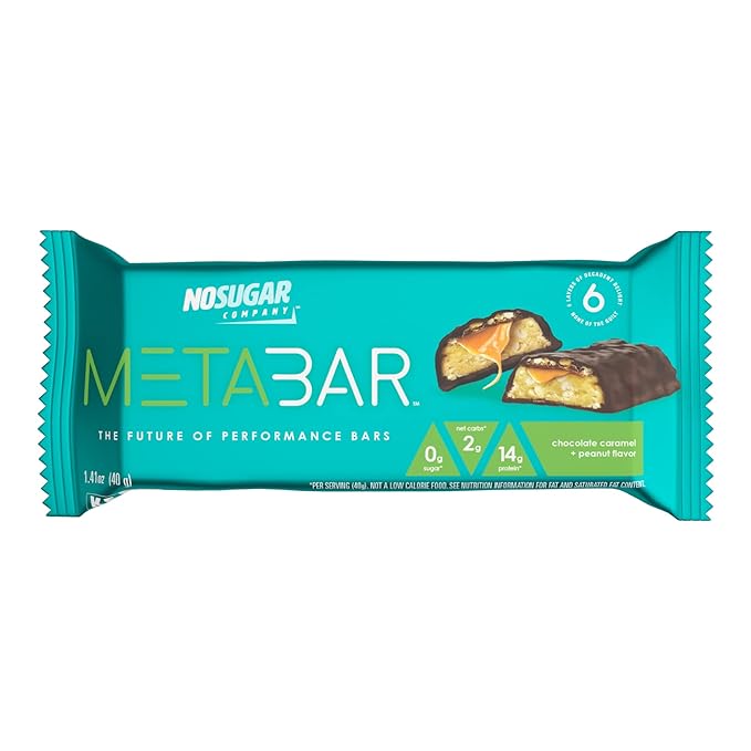 *NEW* No Sugar META BAR - High Protein Energy Bars 0g Sugar 14g Protein Low Net Carb Chocolate Caramel &amp Peanut - Grab &amp Go Protein Snack Bars with Six Layers of Decedent Delight - Gluten