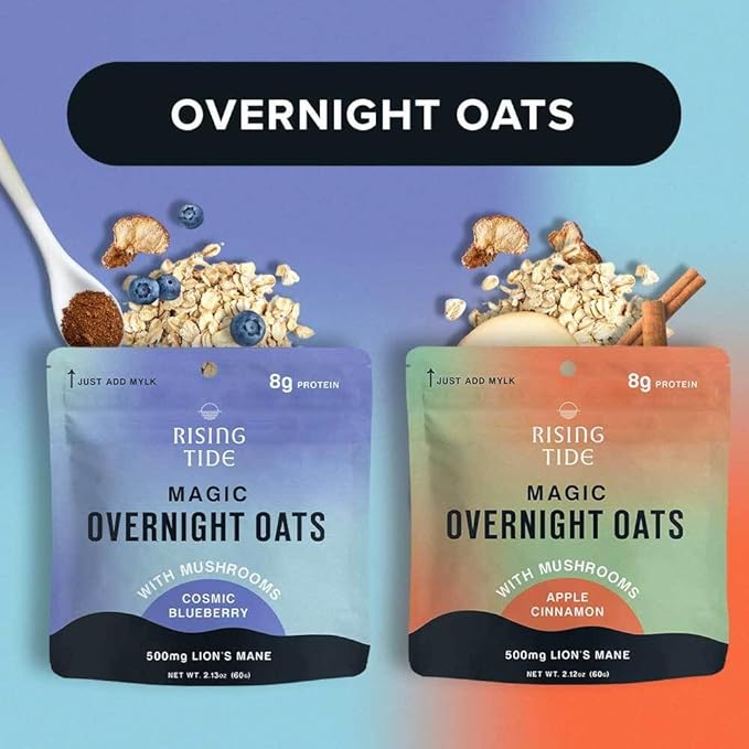 Mushroom Overnight Oats Variety Pack (8 Pack) – Superfood Lions Mane Mushroom Chia &amp Flax Seed - Organic Protein Oatmeal - High Fiber Vegan Gluten Free Low Sugar - Easy Prep Plant Protein - Ap
