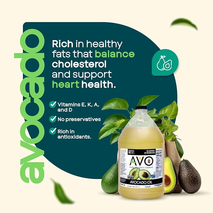 AVO Bulk Avocado Oil for Cooking 1 Gallon (128 fl oz) Non-GMO Certified No Preservatives High Smoke Point 500°F Neutral Flavor Gluten-Free Plant-Based OU Kosher