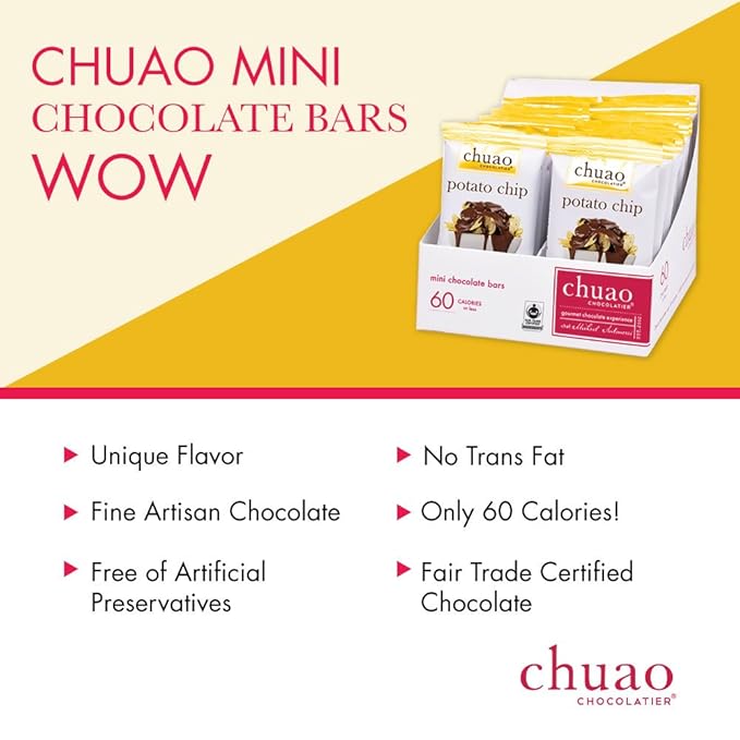 Chuao Chocolatier Potato Chip Milk Chocolate Mini Bars | Gourmet No Preservatives | For Gift Baskets Christmas Birthday Thank You Care Package | 24 Pack 0.39 oz Each