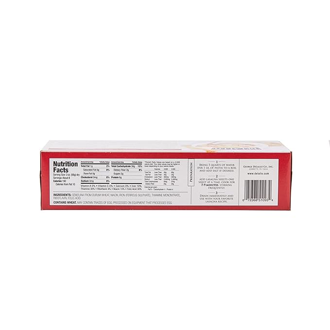 DeLallo Lasagna Sheets 13.2 Ounce Box Classic Italian Recipe Made with 100% Durum Wheat Semolina Flour Made in Italy Vegan Non-GMO (4 Pack)